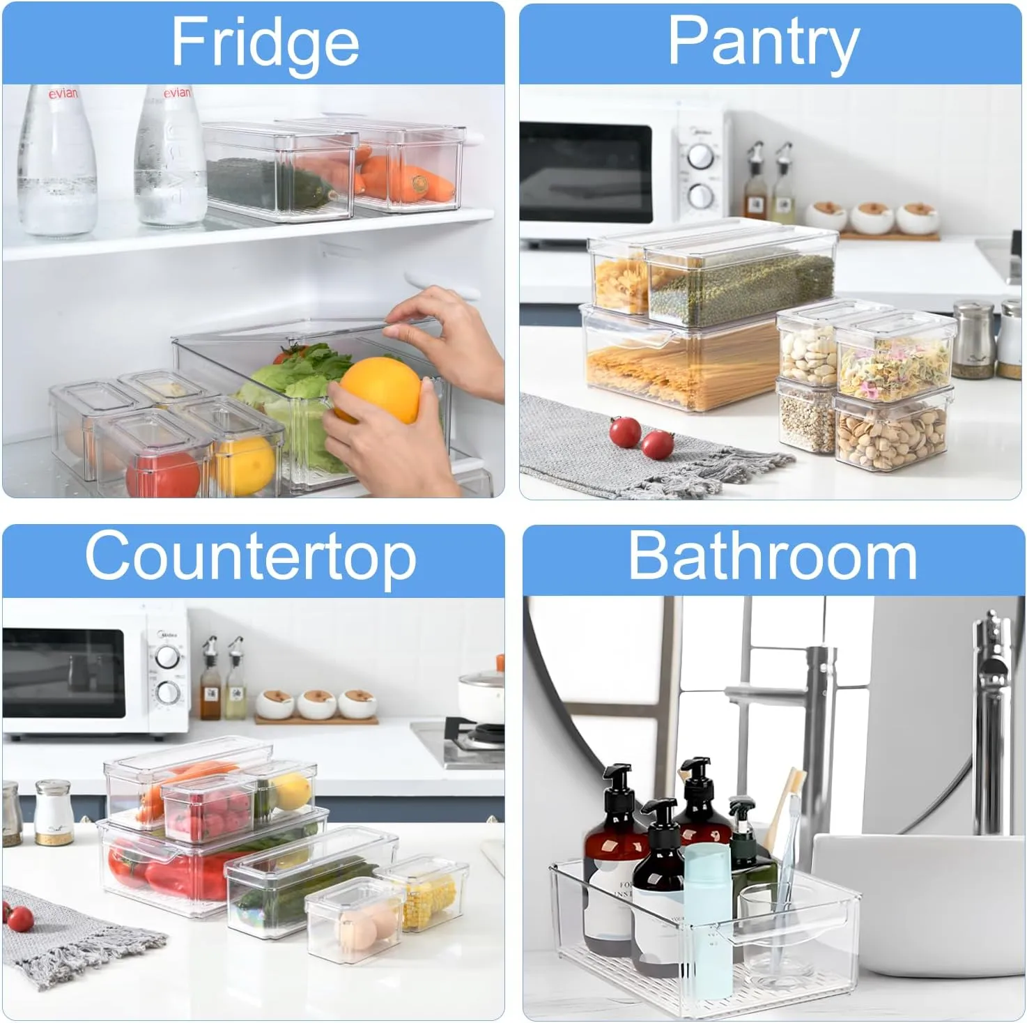 10 Pack Fridge Organizer, Stackable Refrigerator Organizer Bins with Lids, BPA-Free Produce Fruit Storage Containers for Storage Clear for Kitchen, Food, Drinks, Vegetable Storage