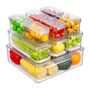 10 Pack Fridge Organizer, Stackable Refrigerator Organizer Bins with Lids, BPA-Free Produce Fruit Storage Containers for Storage Clear for Kitchen, Food, Drinks, Vegetable Storage