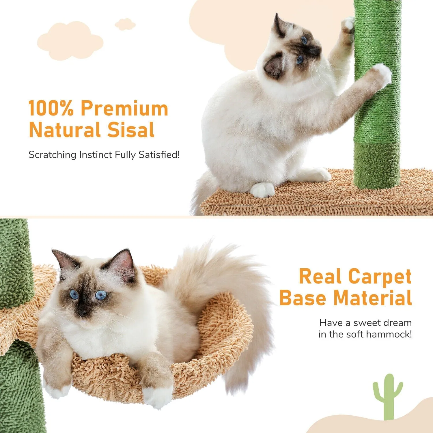 108" Cactus Adjustable Floor to Ceiling Cat Scratching Post / Tree / Pole - Green