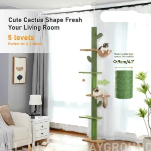 108" Cactus Adjustable Floor to Ceiling Cat Scratching Post / Tree / Pole - Green