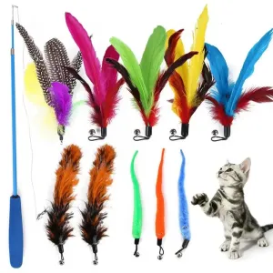 11-Piece Retractable Cat Feather Toy Set