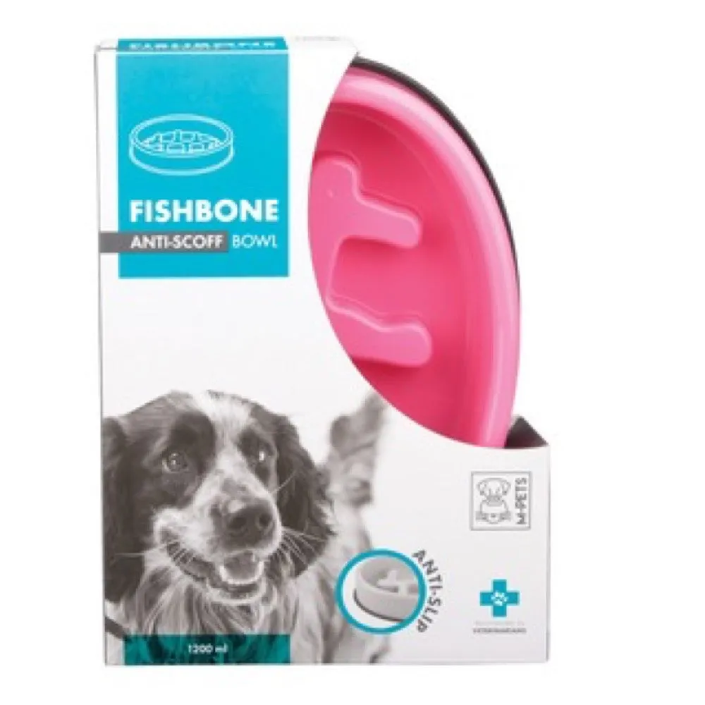 15% OFF: M-Pets Fishbone Slow Feed Oval Dog Bowl (Pink)