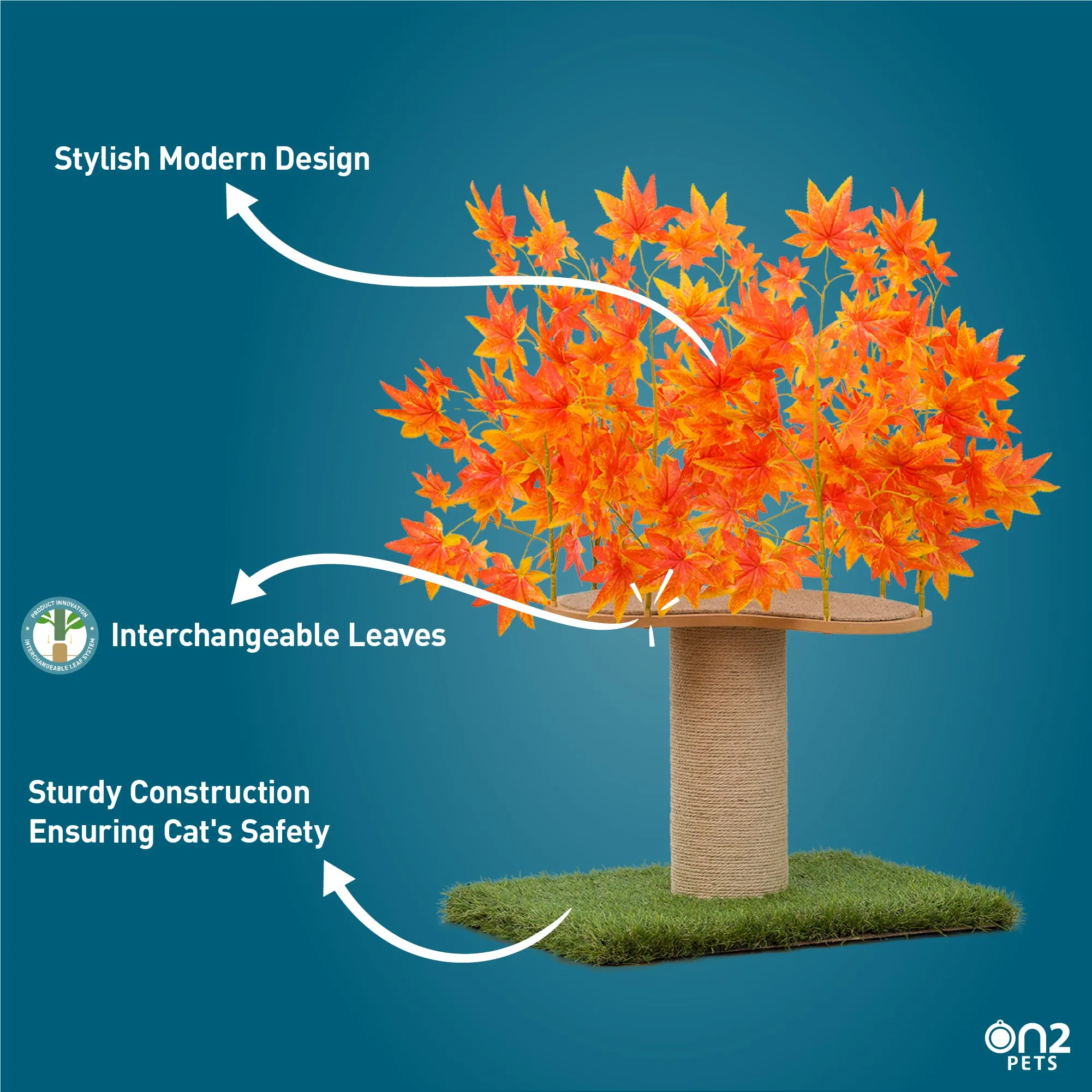 2-ft Interchangeable Leaves Kitty tree w/ Scratching Post in Orange Blaze