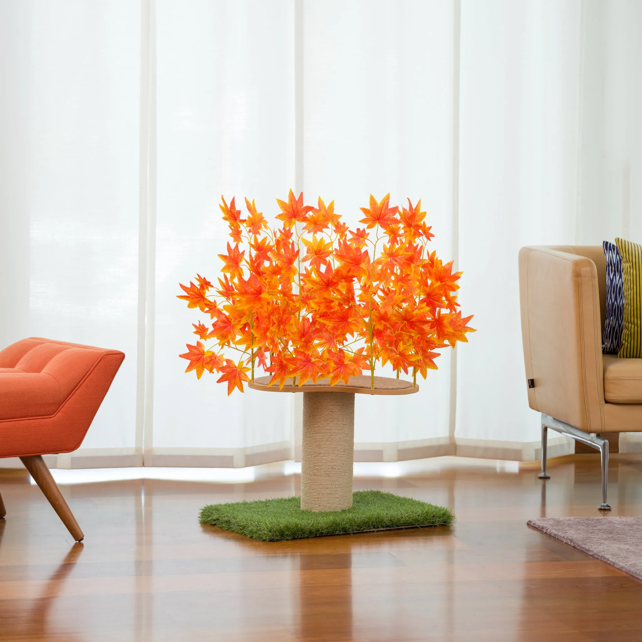 2-ft Interchangeable Leaves Kitty tree w/ Scratching Post in Orange Blaze