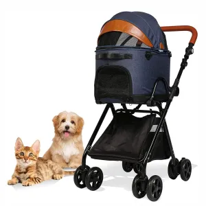 2 in 1 Dog Stroller Pet Carrier with Detachable Carrier and Adjustable Handle, Dark Blue