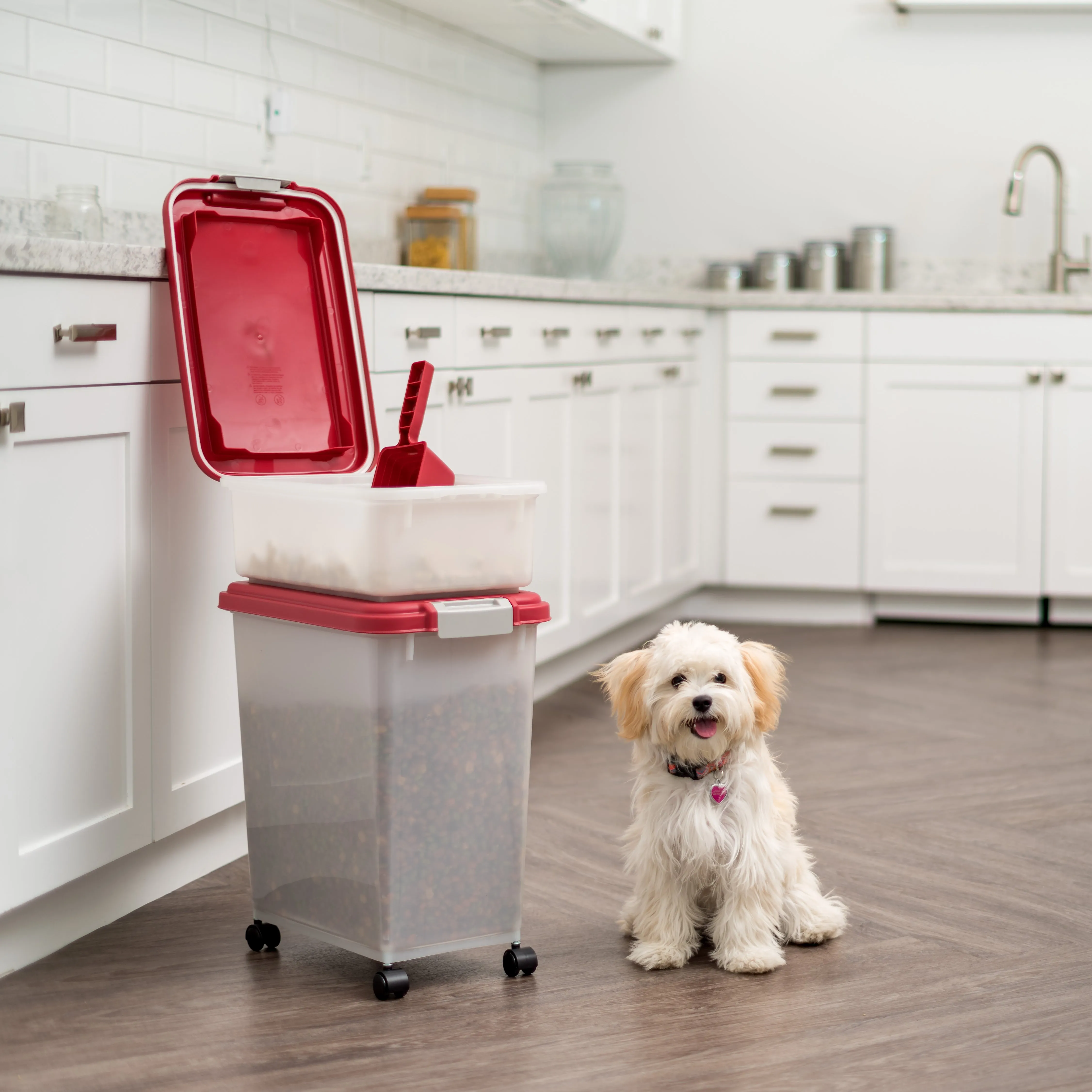 3-Piece WeatherPro® Airtight Pet Food Container Combo, Red/Pearl