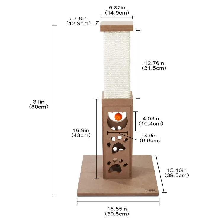 31" Cat Scratching Post Tower Furniture With Ball Toy for Cats