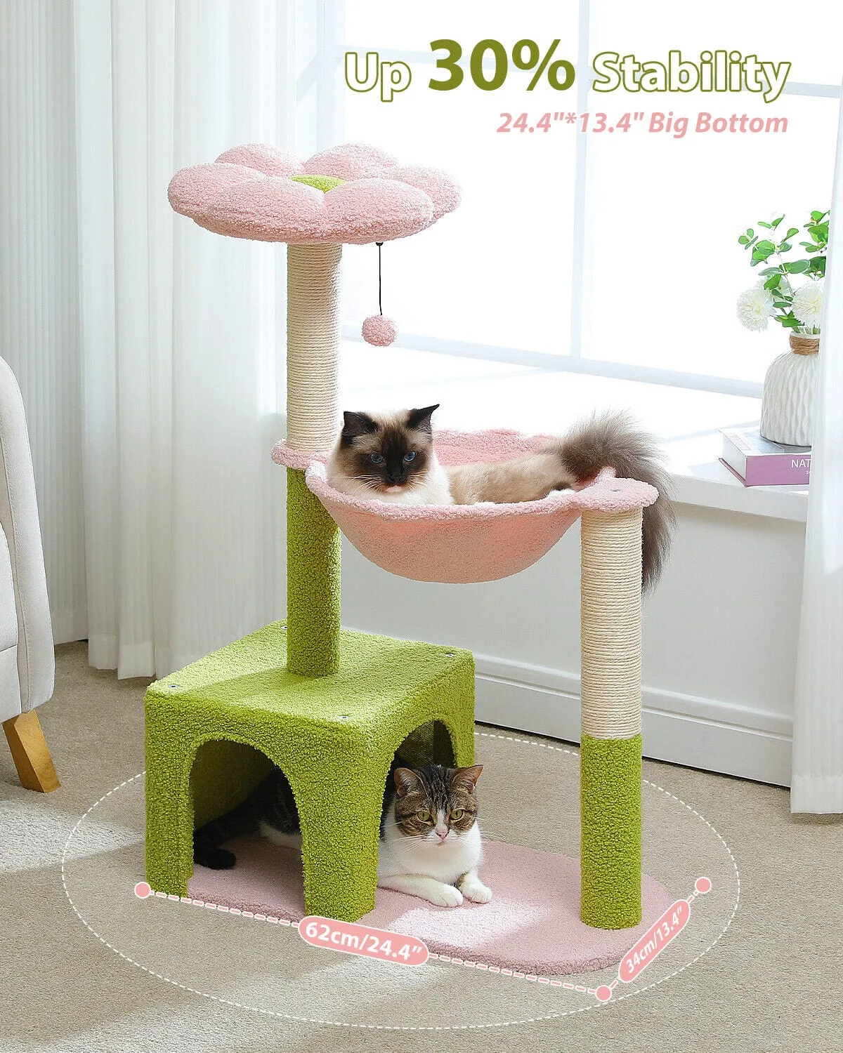 36.6" Flower Top Cat Scratching Tree Pink/ Green