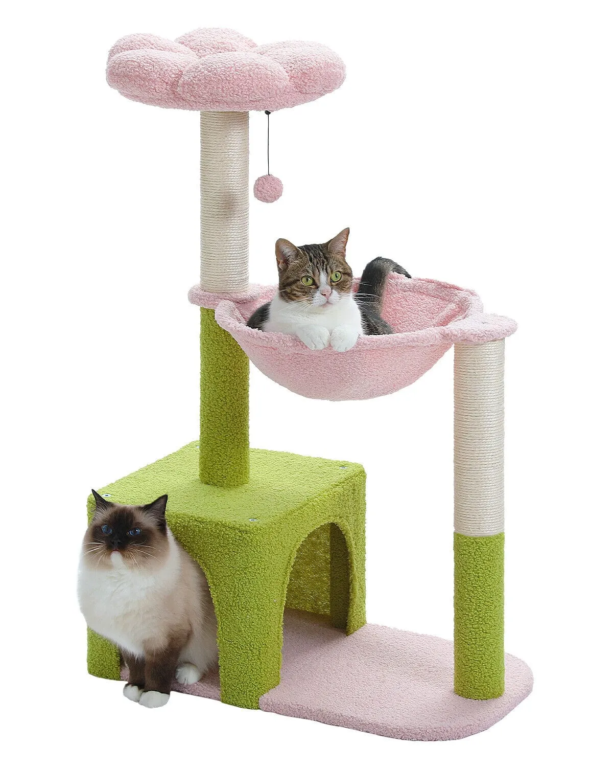 36.6" Flower Top Cat Scratching Tree Pink/ Green