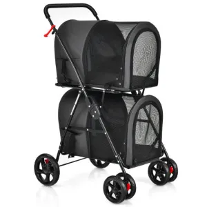 4-in-1 Double Pet Stroller with Detachable Carrier and Travel Carriage-Black