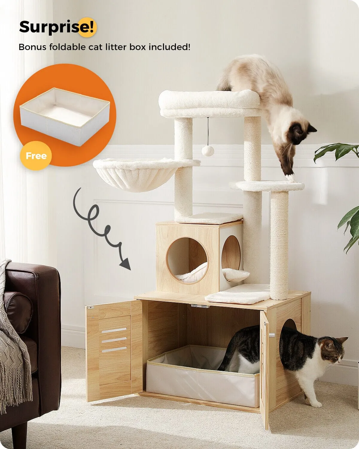 50" Cat Scratching Tree with Storage Cupboard