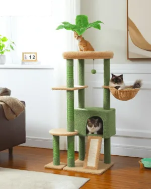 53" Multilevel Palm Leaf Cat Tree Condo