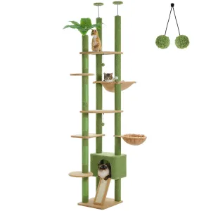 90.5" - 100.4" Floor To Ceiling Cat Tree Condo with Leaves