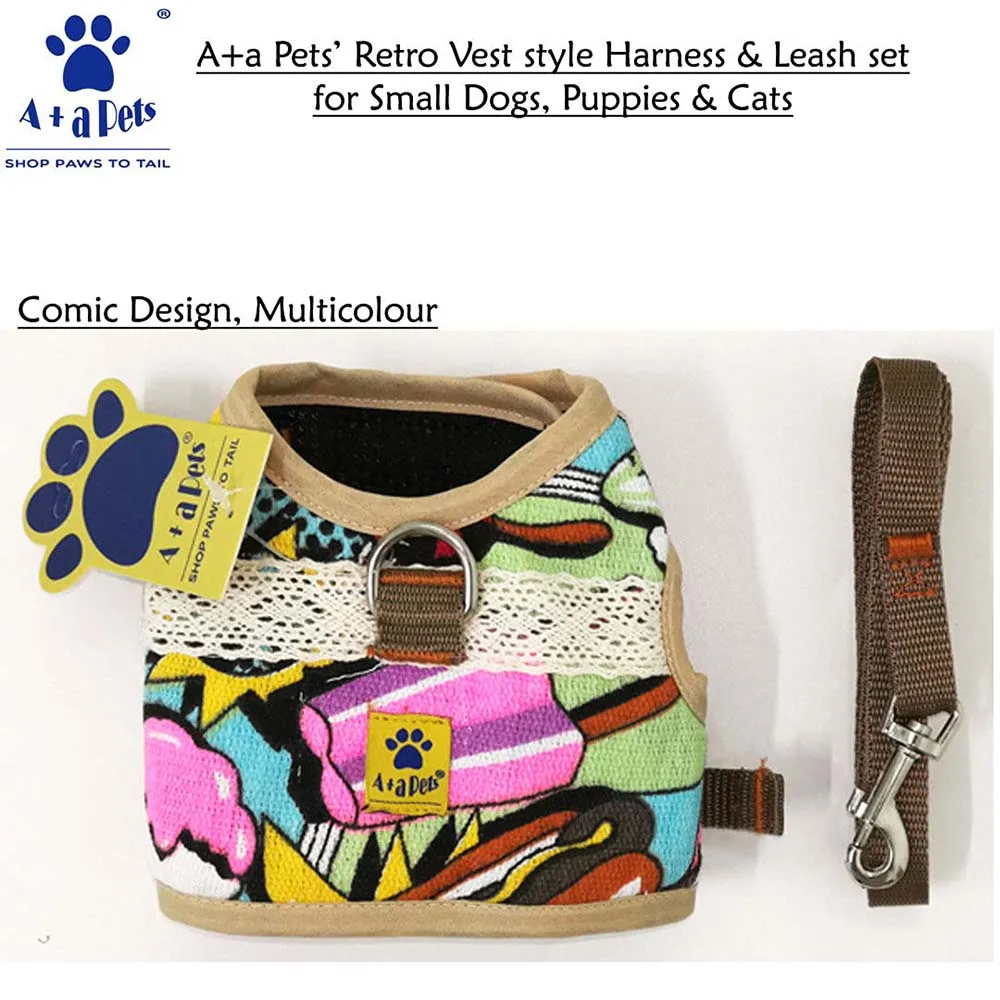 A A Pets' Retro Vest Harness and Leash Set For Dogs & Cats - Comic