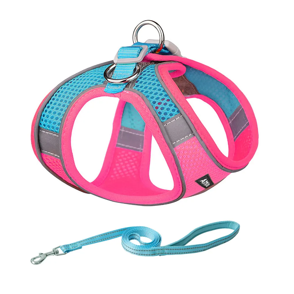 Aiitle Soft Adjustable Mesh Dog Harness Leash Set Pink