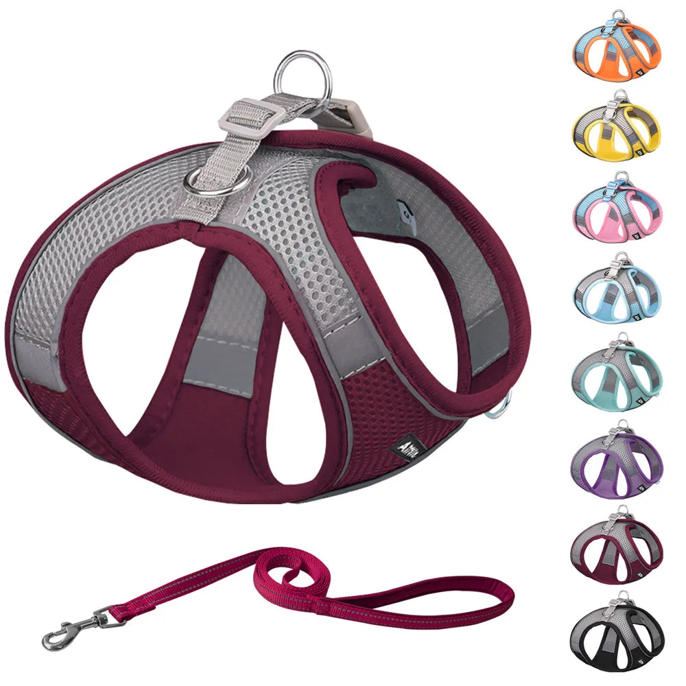 Aiitle Soft Adjustable Mesh Dog Harness Leash Set Pink