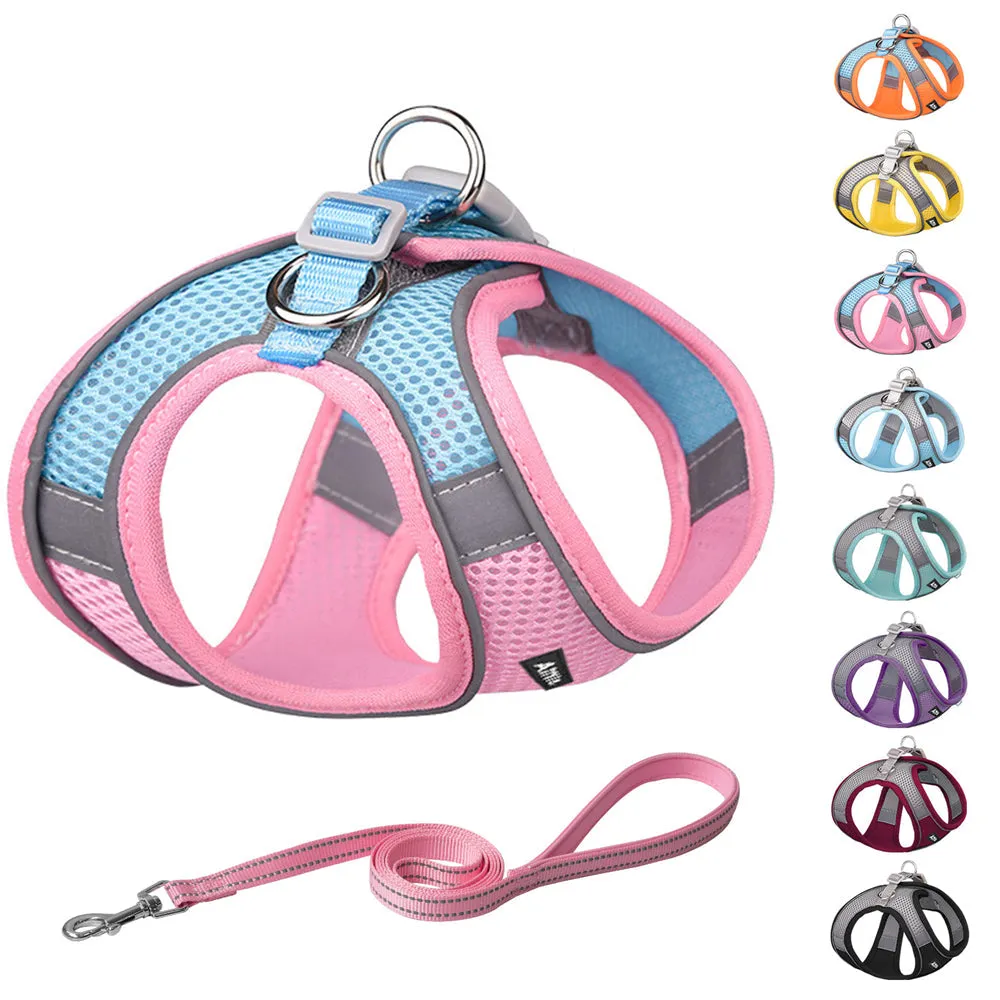 Aiitle Soft Adjustable Mesh Dog Harness Leash Set Pink