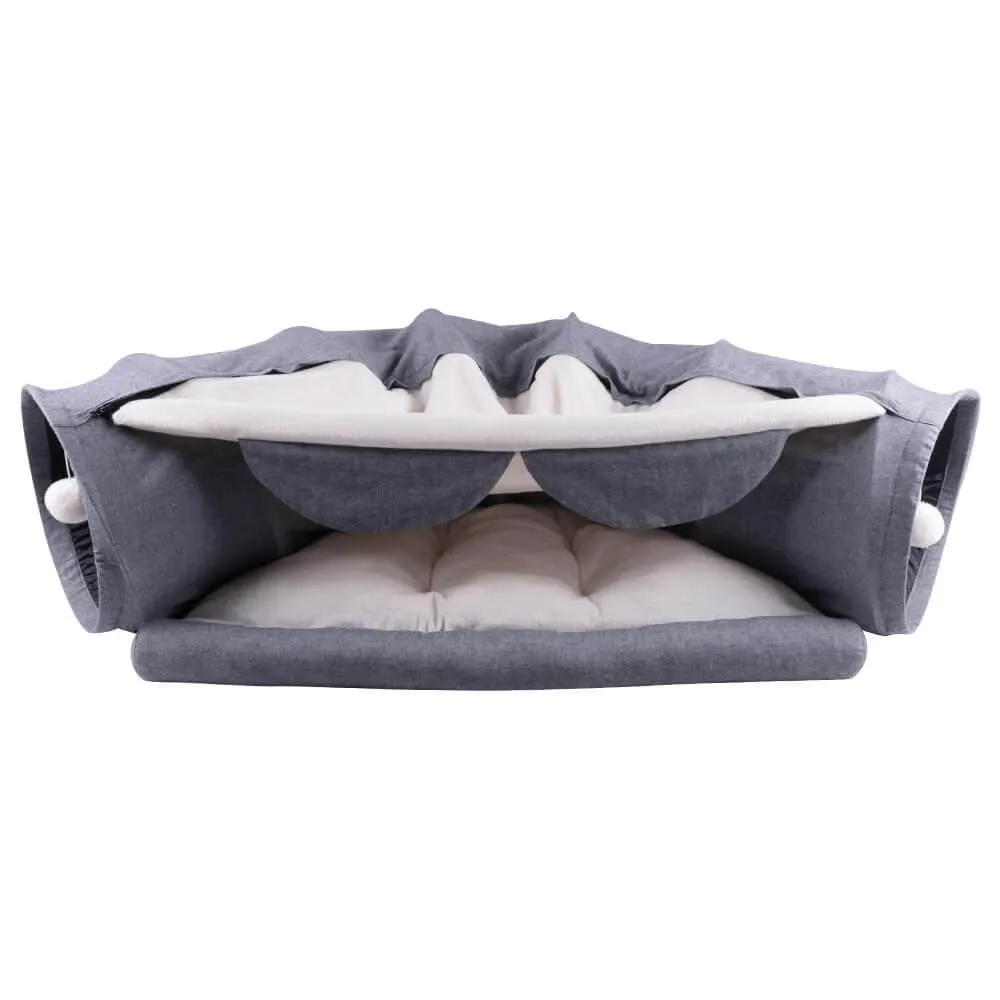 AllPetSolutions 2-in-1 Cat Tunnel Toy with Bed, Grey