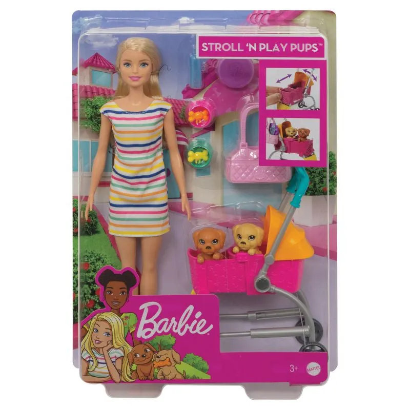 Barbie Stroll 'N Play Pups Doll And Accessories