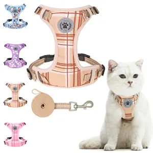 BEAUTYZOO Cat Harness and Leash Set for Walking Escape Proof, Neck Release Adjustable Harness for Kitten Puppy Small Medium Large Cats, Soft Cute Easy Control Small Cat Harness for Cats Boy and Girls