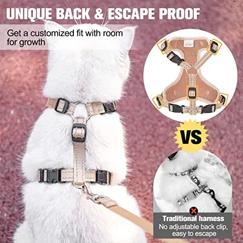 BEAUTYZOO Cat Harness and Leash Set for Walking Escape Proof, Neck Release Adjustable Harness for Kitten Puppy Small Medium Large Cats, Soft Cute Easy Control Small Cat Harness for Cats Boy and Girls