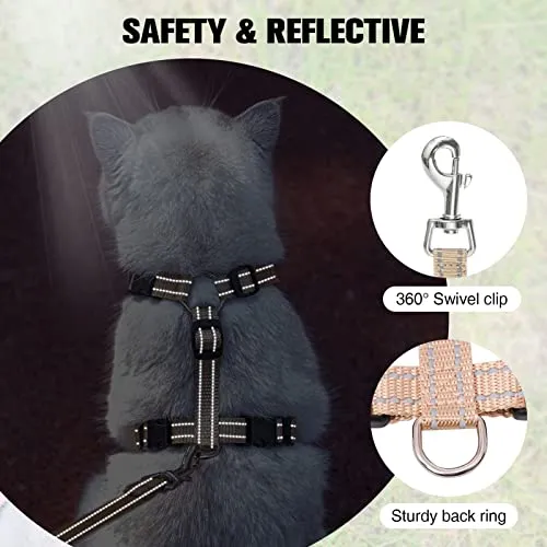 BEAUTYZOO Cat Harness and Leash Set for Walking Escape Proof, Neck Release Adjustable Harness for Kitten Puppy Small Medium Large Cats, Soft Cute Easy Control Small Cat Harness for Cats Boy and Girls