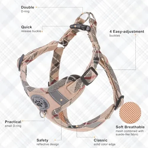 BEAUTYZOO Step in Dog Harness Collar and Leash Set for Small Medium Large Dogs, No Pull No Choke Puppy Harness,Soft Mesh Reflective Pet Padded Vest Adjustable for Doggie Girl or Boy,Chihuahua,Beige XS