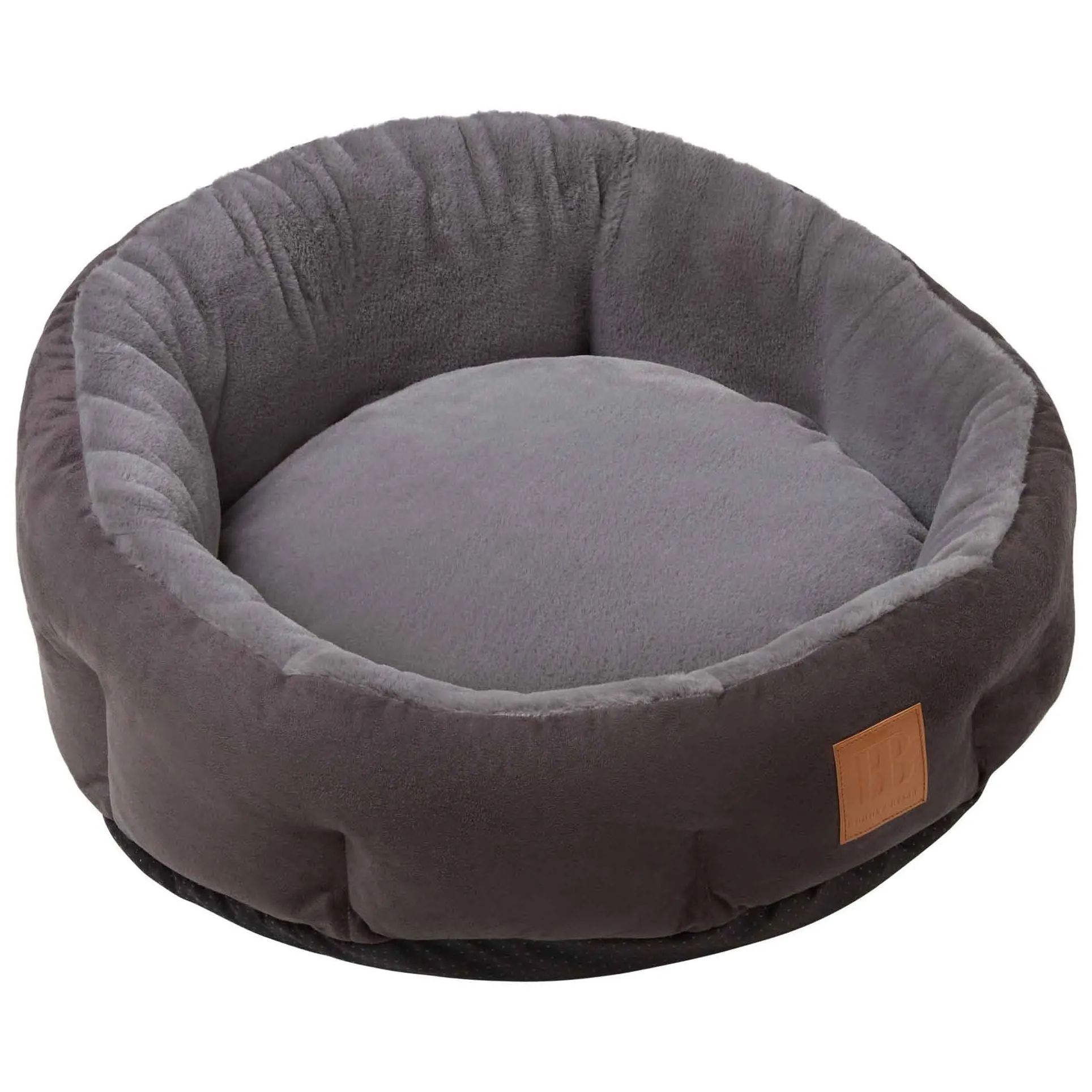 Buddy & Belle Self-Warming Round Bolster Bed Steel Grey