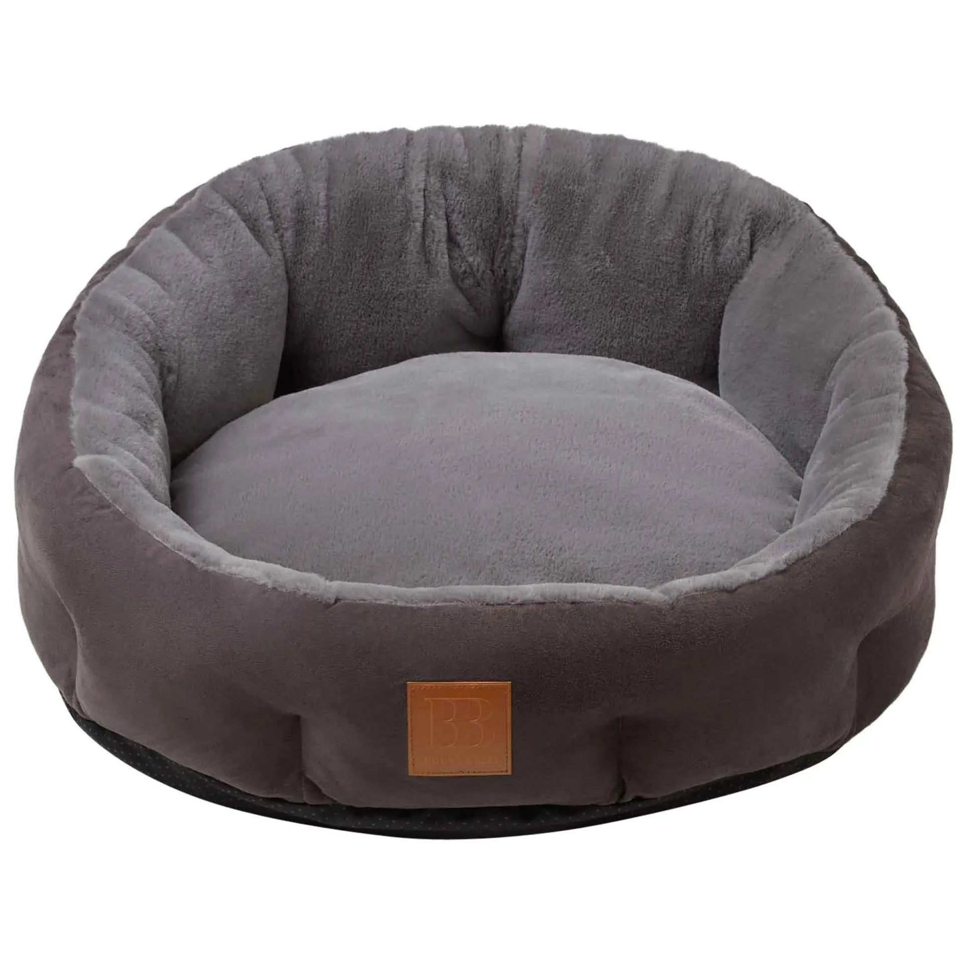 Buddy & Belle Self-Warming Round Bolster Bed Steel Grey