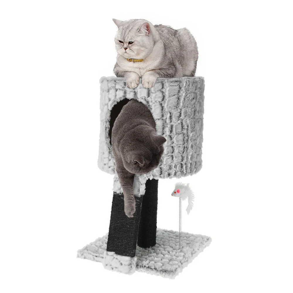 Cat House with Scratch Pad & Toy Mouse on Spring - 50cm