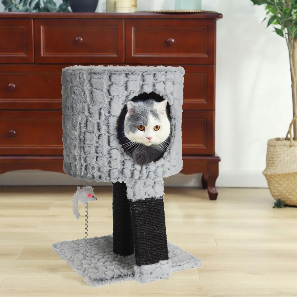 Cat House with Scratch Pad & Toy Mouse on Spring - 50cm