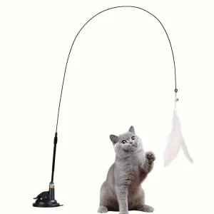 Cat Teaser Stick With Bell, Feather, Long Rod Suction Cup