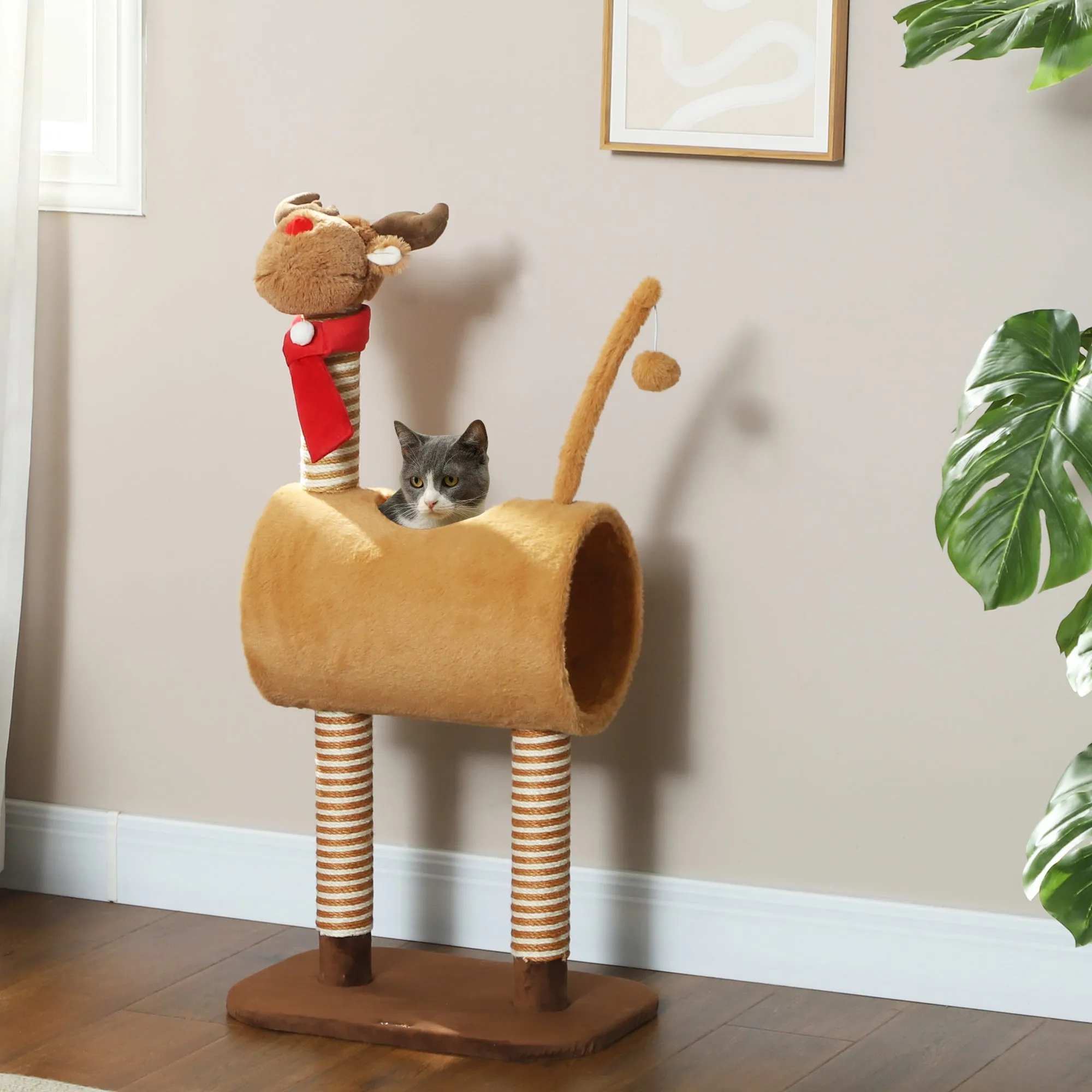 Cat Tree, 98cm Deer Themed Cat Tower for Indoor Cats and Kittens