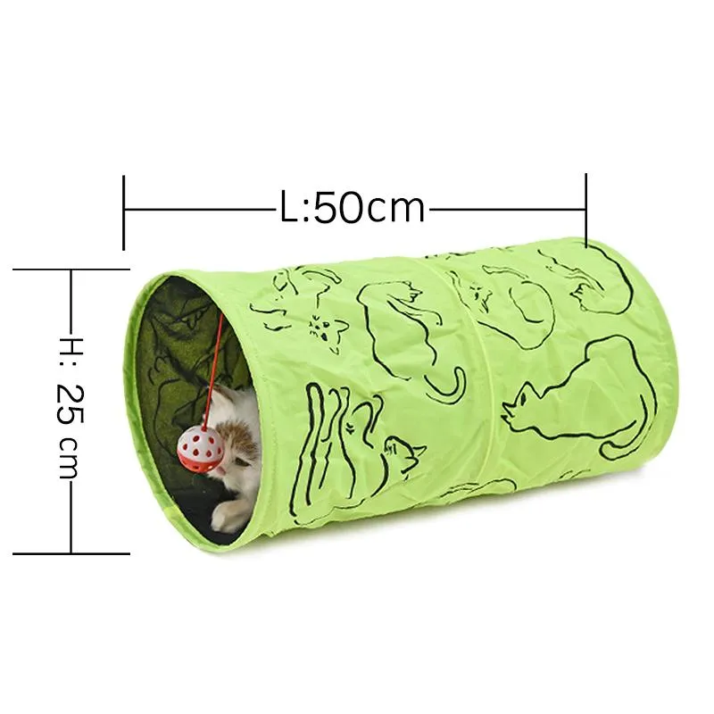 Cat Tunnel Green Cat Print With Ball Toy