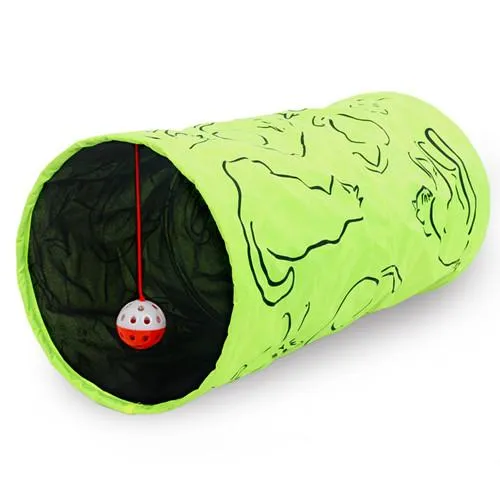 Cat Tunnel Green Cat Print With Ball Toy