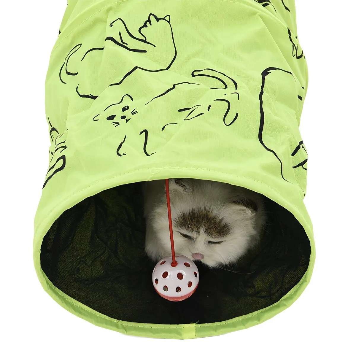 Cat Tunnel Green Cat Print With Ball Toy