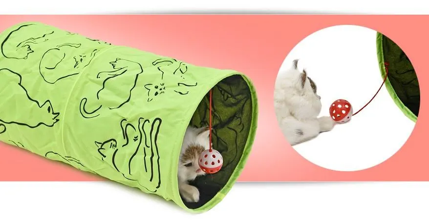 Cat Tunnel Green Cat Print With Ball Toy