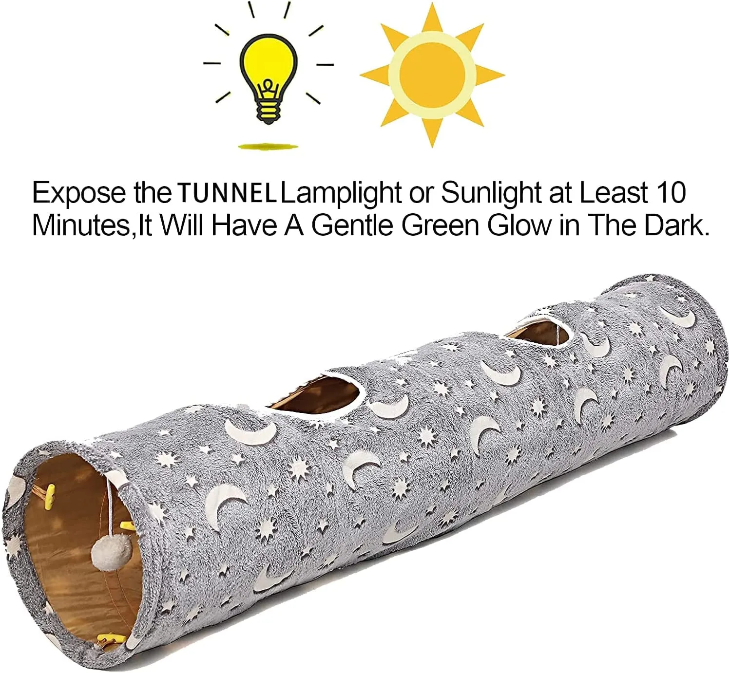 Cat Tunnel Tube with Plush Ball Toy - Collapsible Self-Luminous