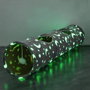 Cat Tunnel Tube with Plush Ball Toy - Collapsible Self-Luminous