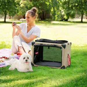 Collapsible Dog Crate Foldable Pet Carrier Portable Cat Carrier Pet Travel Bag w/ Mat for Cats Small Dog 65 x 45 x 45 cm