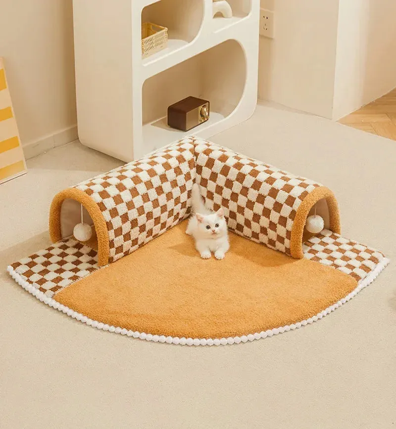 Cozy Cat Bed with Play Tunnel - Multifunctional Pet House & Mat