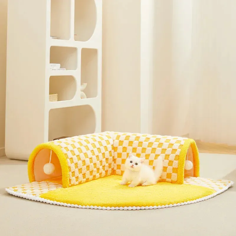 Cozy Cat Bed with Play Tunnel - Multifunctional Pet House & Mat