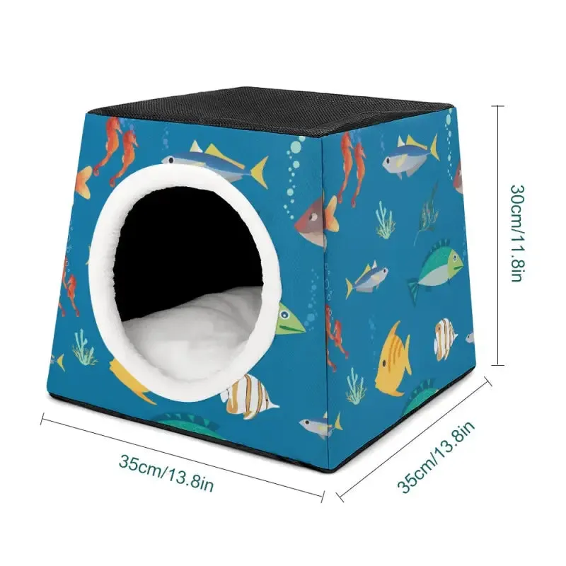 Cute Fish Print Cat Cave - Washable Comfort for Happy Cats