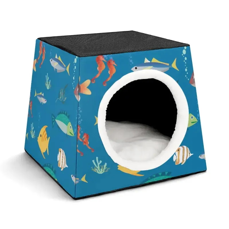 Cute Fish Print Cat Cave - Washable Comfort for Happy Cats