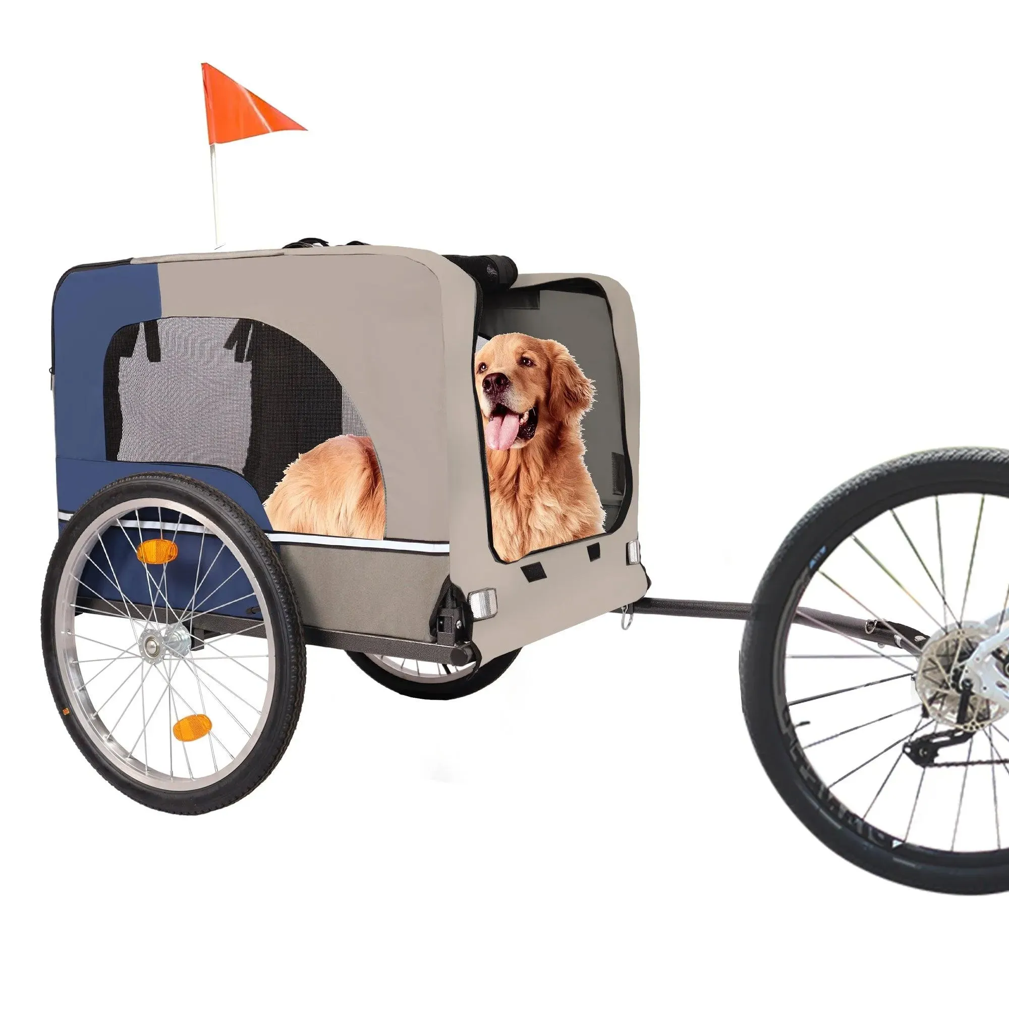 Dog Bike Trailer with Mesh, Reflectors, and Safety Flag