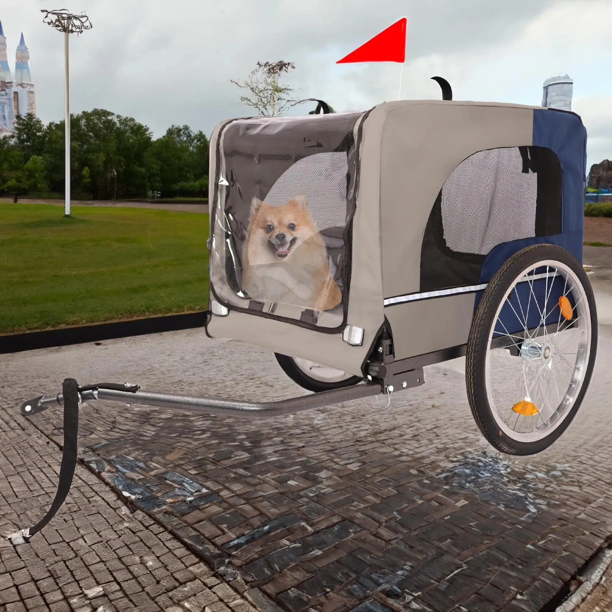 Dog Bike Trailer with Mesh, Reflectors, and Safety Flag