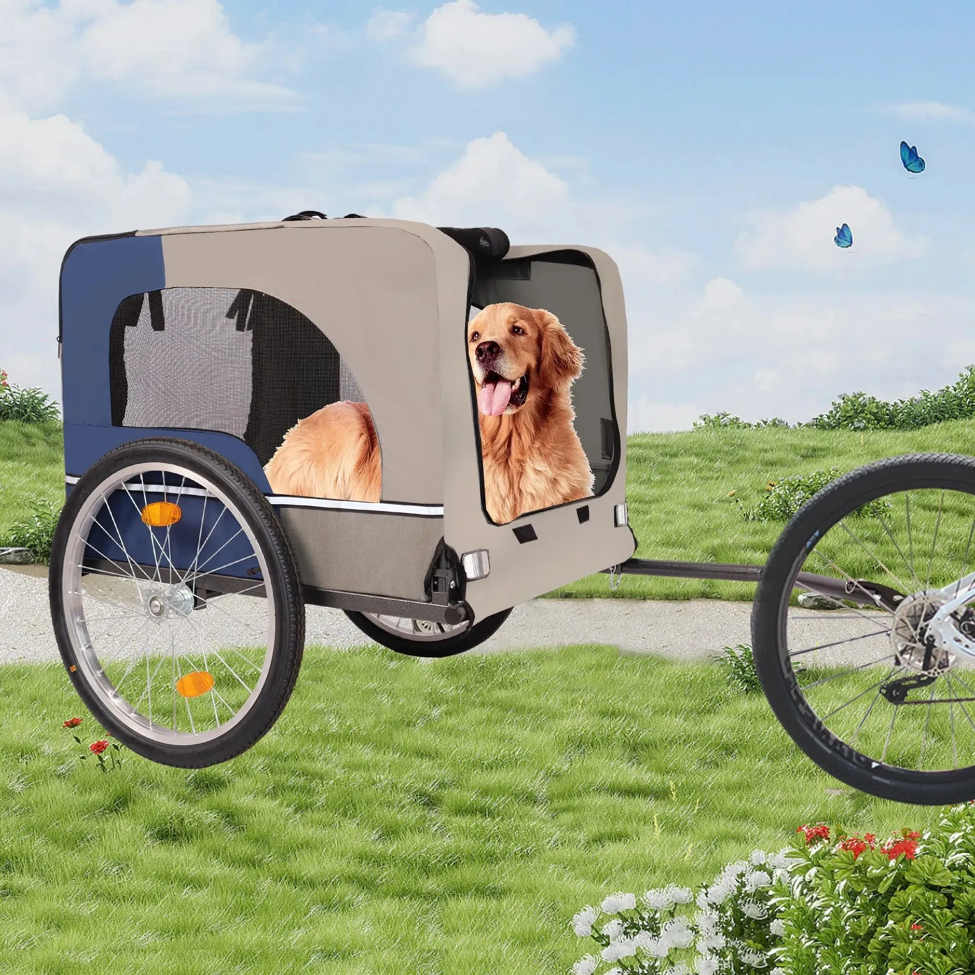 Dog Bike Trailer with Mesh, Reflectors, and Safety Flag