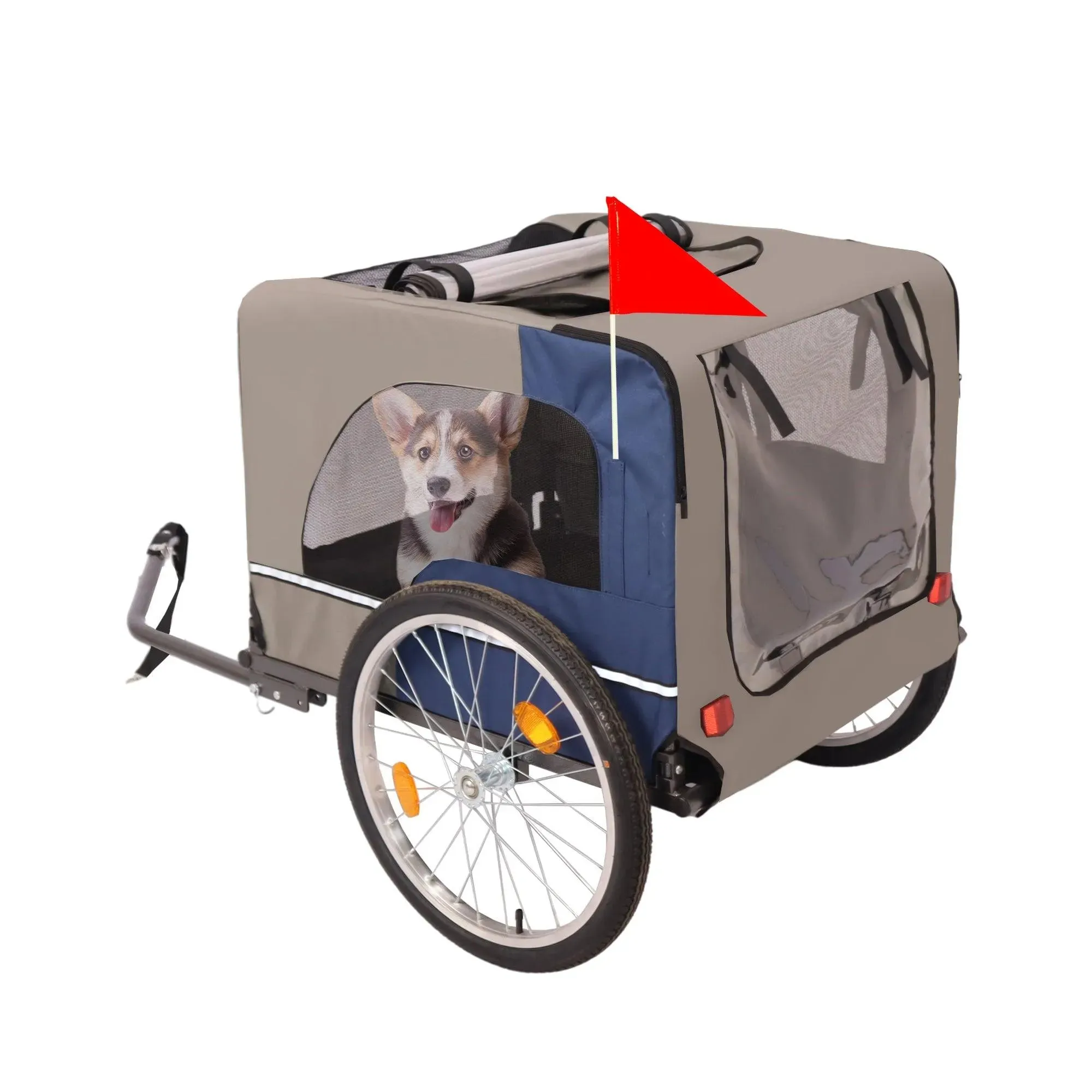 Dog Bike Trailer with Mesh, Reflectors, and Safety Flag