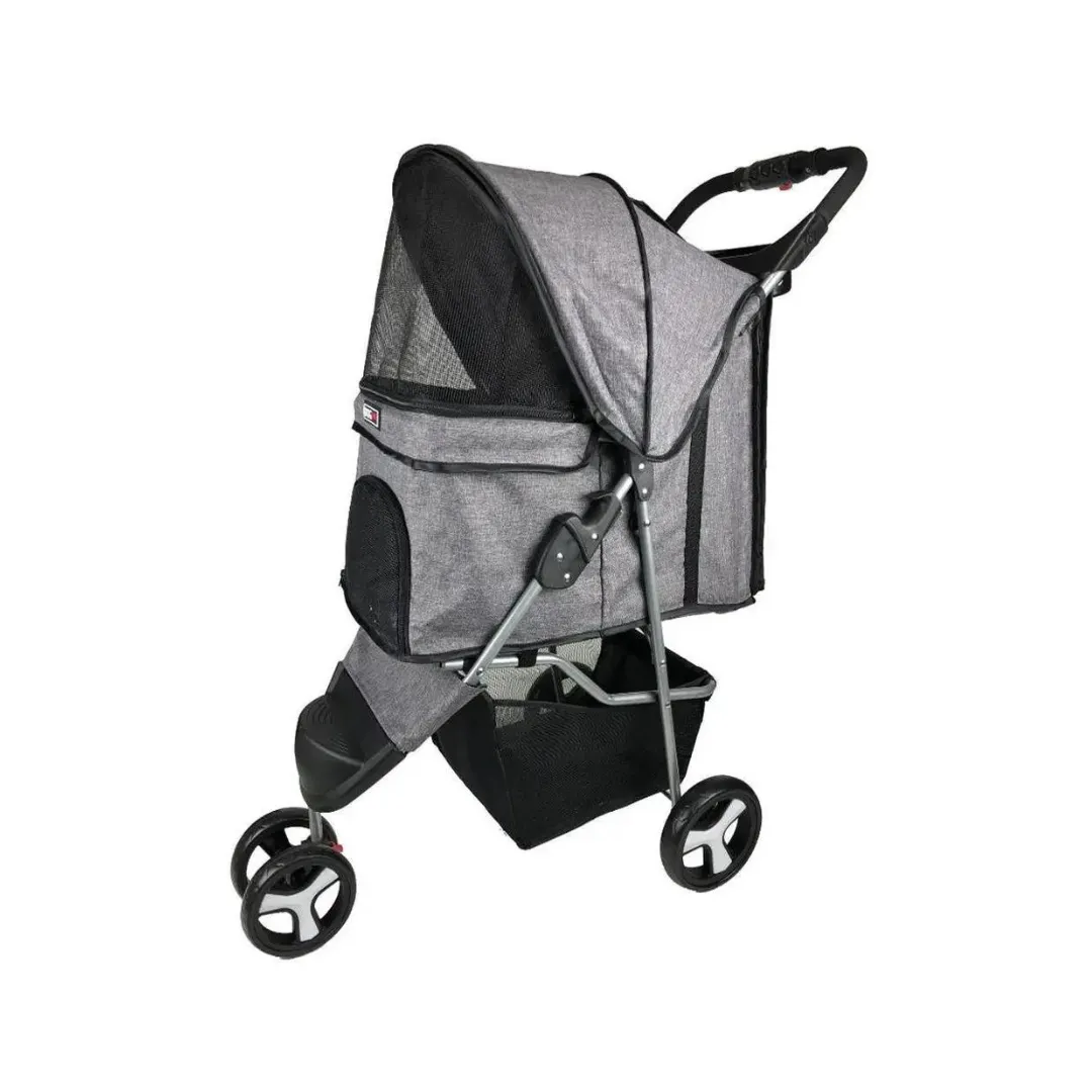 Dogline Gray Casual Stroller   Removable Cup Holder Dog Carrier