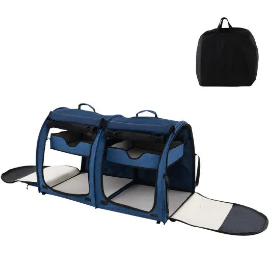 Double Compartment Pet Carrier with 2 Removable Hammocks-Navy